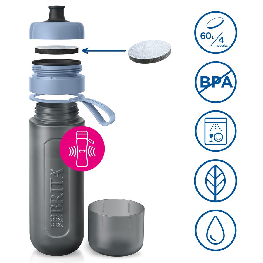 BRITA Fill&Go Active filtračná fľaša na vodu 0,6 l, modrá + 2x filter MicroDisc