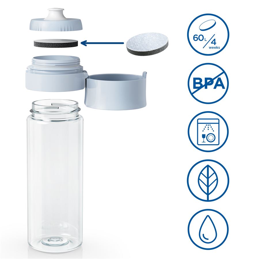 BRITA Fill&Go Vital filtračná fľaša na vodu 0,6 l, modrá + 2x filter MicroDisc