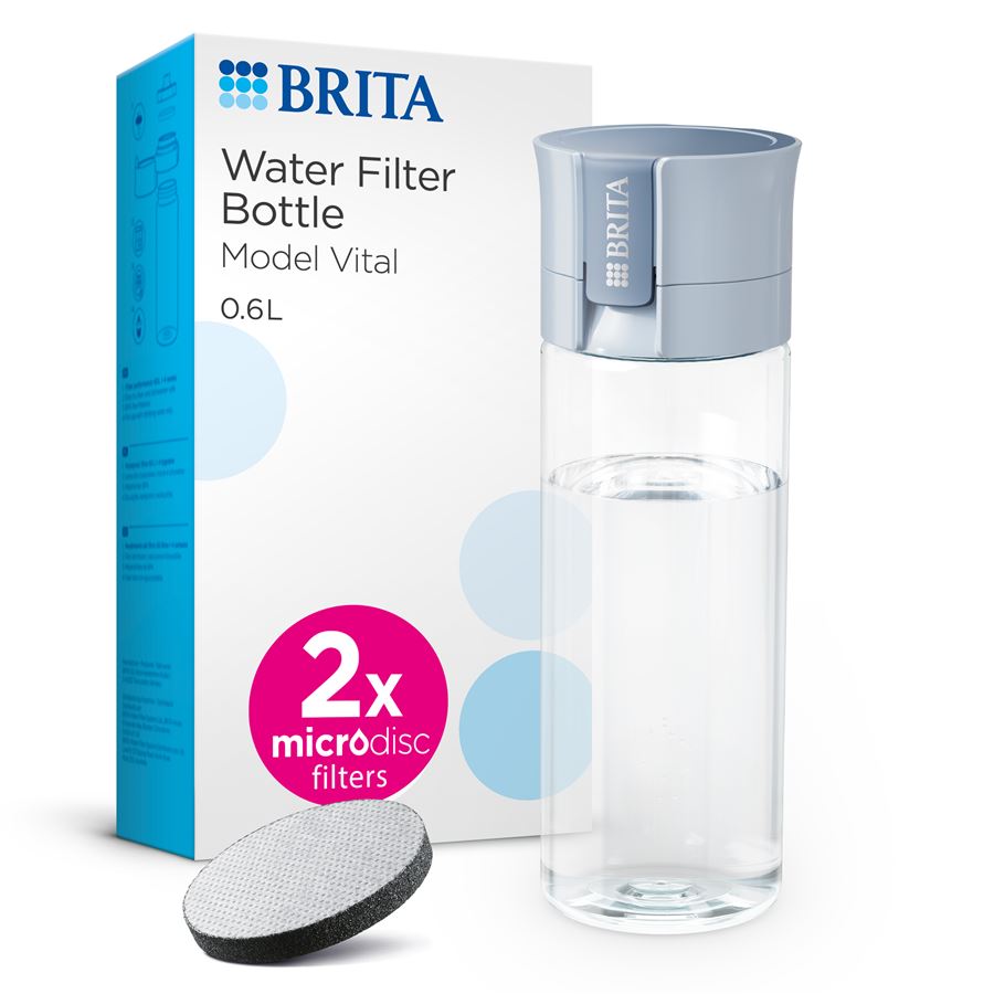 BRITA Fill&Go Vital filtračná fľaša na vodu 0,6 l, modrá + 2x filter MicroDisc