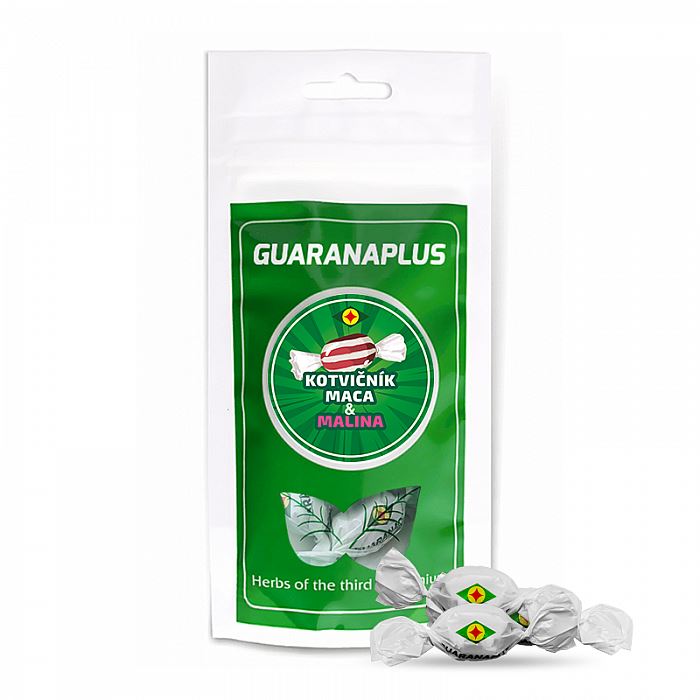 Guaranaplus Kotvičník Maca / Malina cukríky 70g