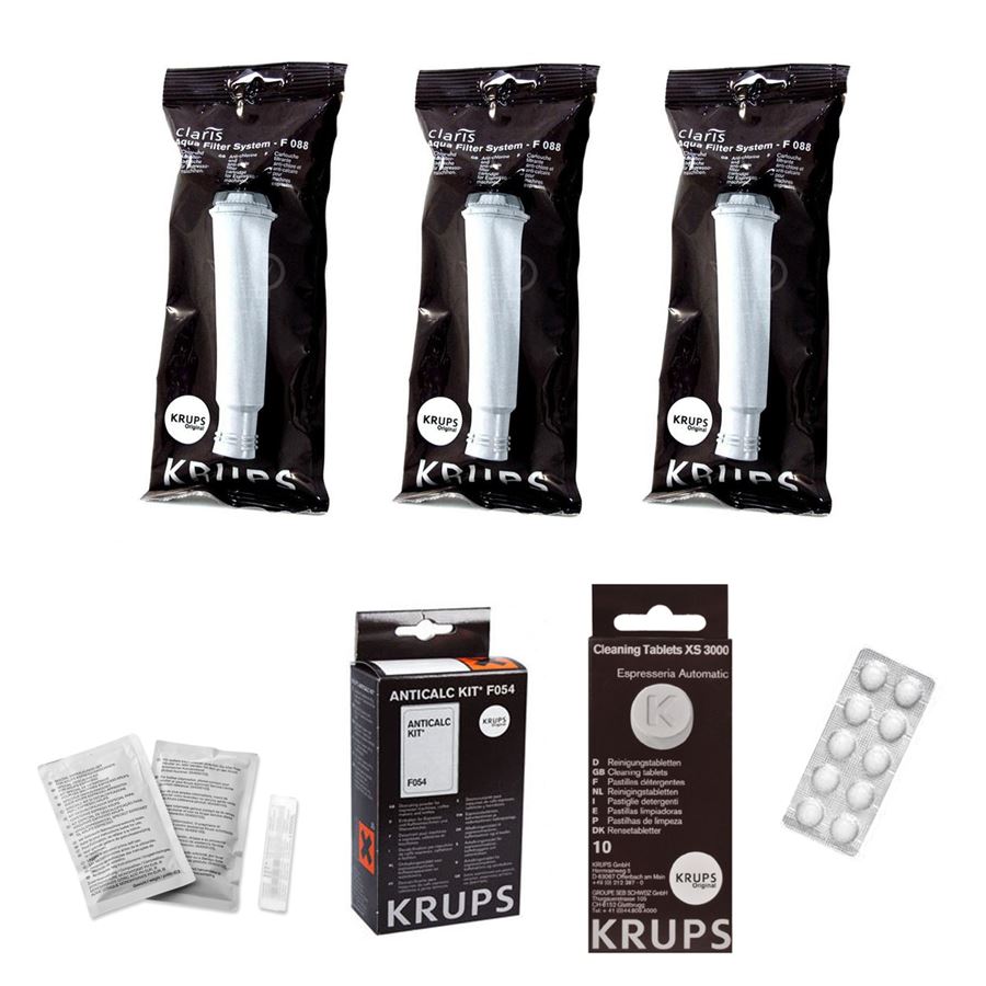 Krups F08801 Aqua Filter Claris 3 ks + F0540010 odvápňovač + XS300010 čistiace tablety