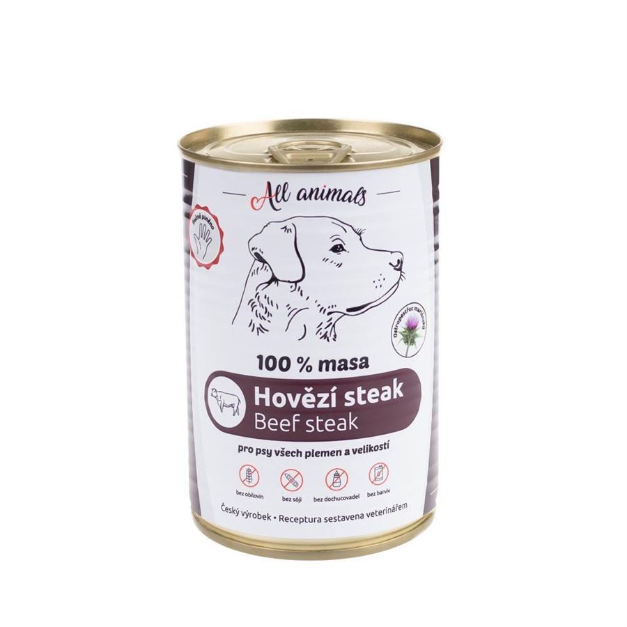 All Animals Hovädzí steak 100% mäsová konzerva pre psov 400 g